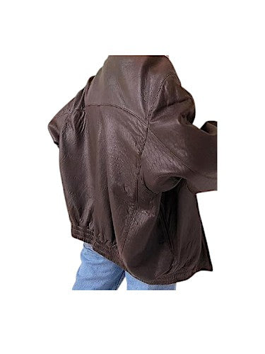 Women's Oversized Real Bomber Brown Leather Jacket