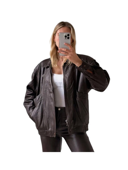 Women's Deep Brown Bomber Leather Jacket