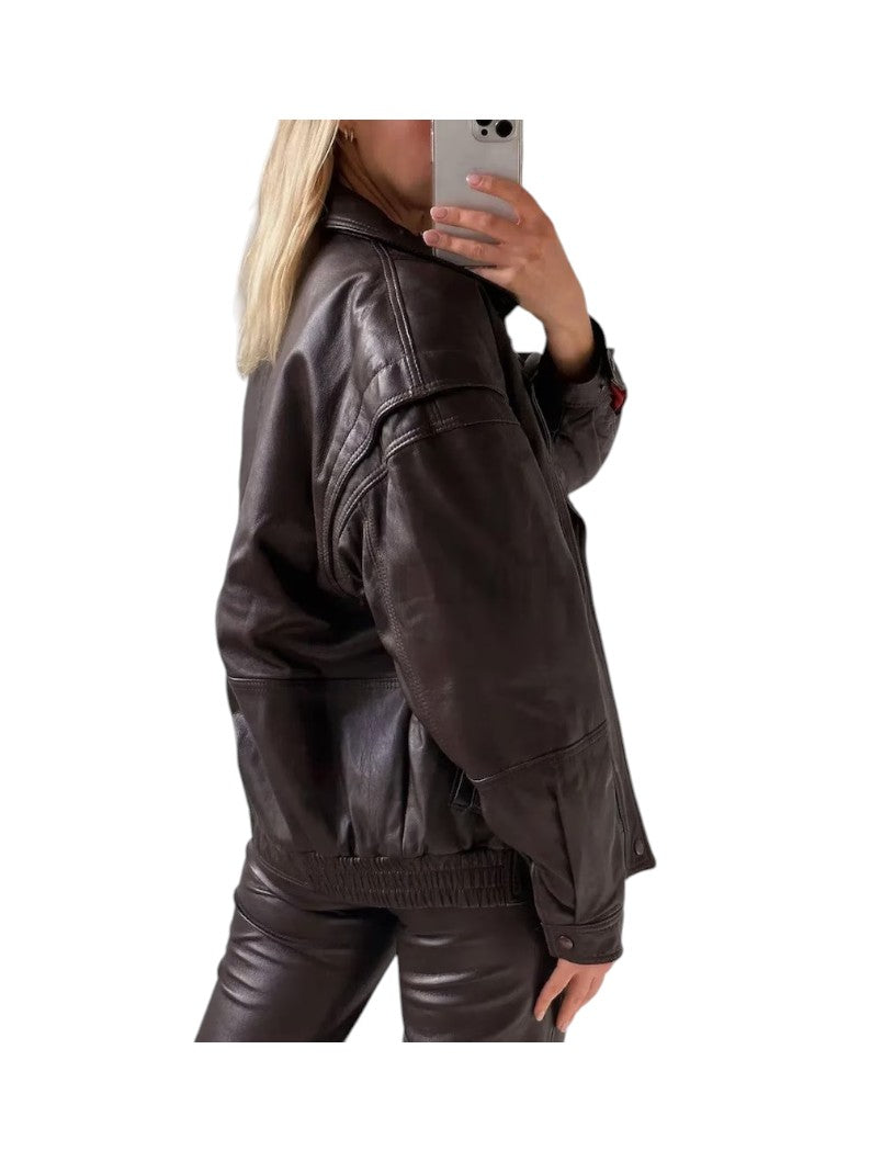 Women's Deep Brown Bomber Leather Jacket