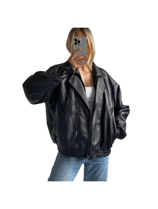 Women's Handmade Retro Bomber Leather Jacket