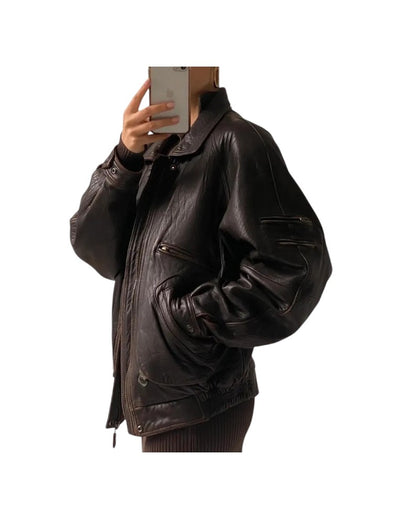 Women's Genuine Chocolate Brown Bomber Jacket