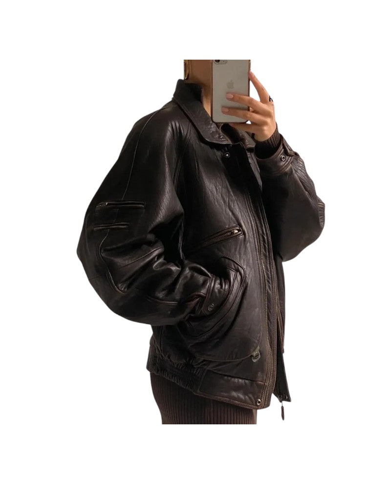 Women's Genuine Chocolate Brown Bomber Jacket