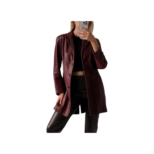 Women's Handmade 1990's Vintage Classic Maroon Ladies Trench Coat