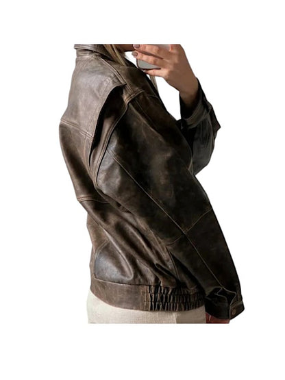 90's Style Vintage Distressed Oversized Brown Leather Jacket