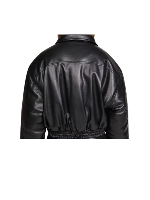 Women's Oversized Bomber Black Leather Jacket