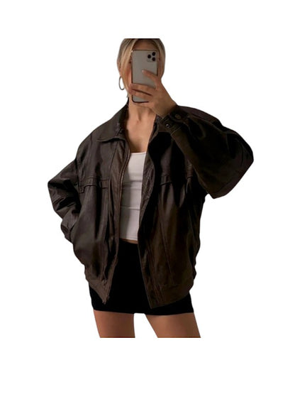 Women's Oversized Sheepskin Brown Leather Jacket