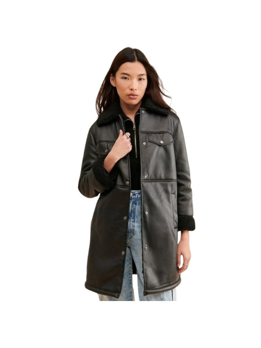 Women's Sherpa Oversized Black Leather Jacket