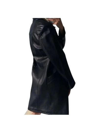 Vintage Oversized Long Black Leather Jacket