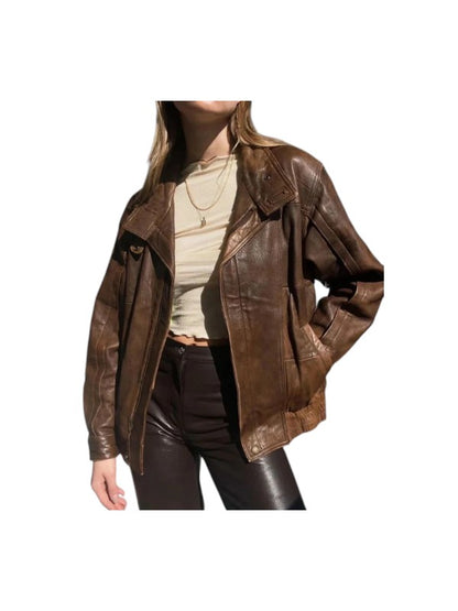 Women's 90's Oversized Vintage Brown Leather Jacket