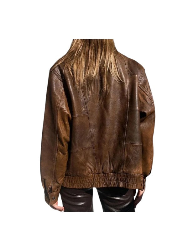 Women's 90's Oversized Vintage Brown Leather Jacket