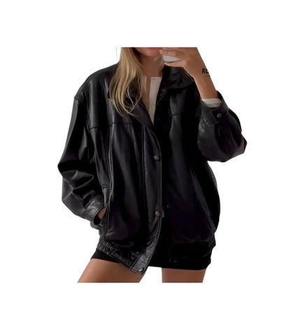 Women Black Classic Pure Leather Bomber Jacket