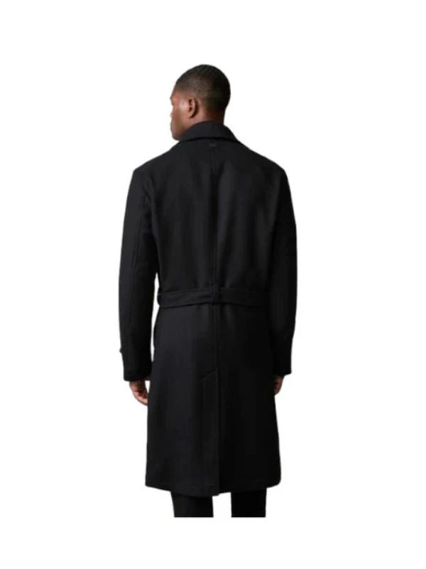 Double Breasted Black Woolen Trench Coat