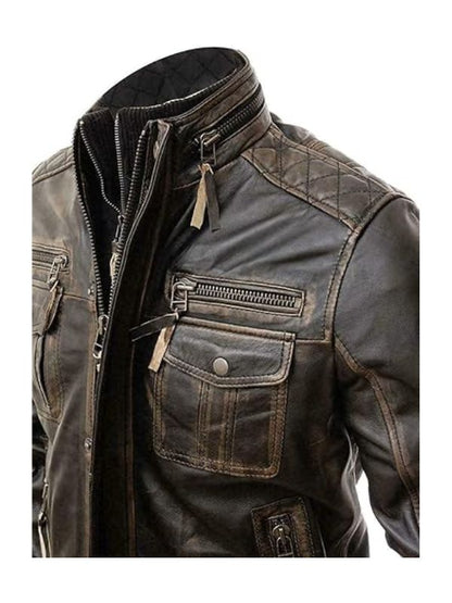 Men's Brown Distressed Leather Jacket