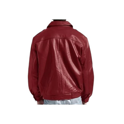 Men's Real Lambskin Red Stylish Biker Motorcycle Bomber Leather Jacket