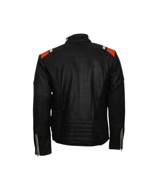 Men's Black Café Racer Distressed Retro Biker Motorcycle Leather Jacket