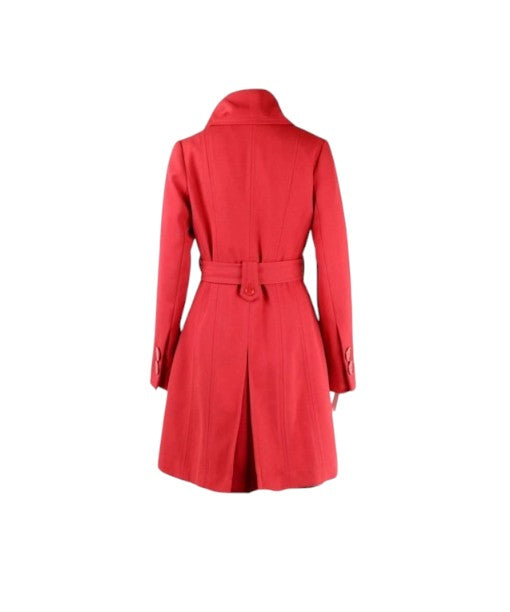 Women's Red Belted Real Cotton Double Breasted Valentine's Mid Length Coat