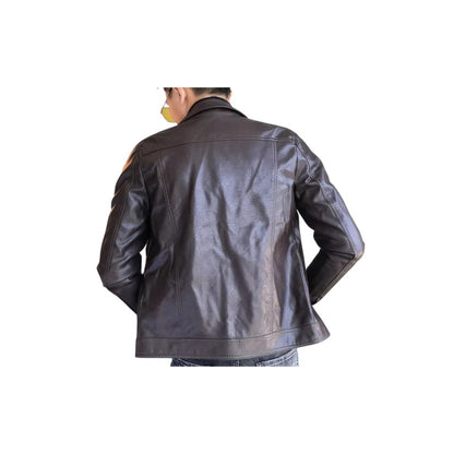 Men's Biker Genuine Sheepskin Coffee Brown Leather Jacket