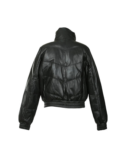 Women's Real Puffer Lambskin Moto Bomber Leather Jacket