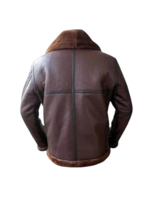 Men's Brown Aviator RAF Fur Pilot B3 Sheepskin Shearling Bomber Leather Jacket