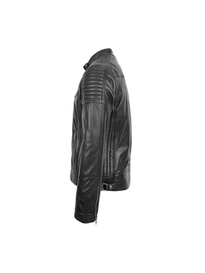 Men's Black Café Racer Biker Leather Jacket