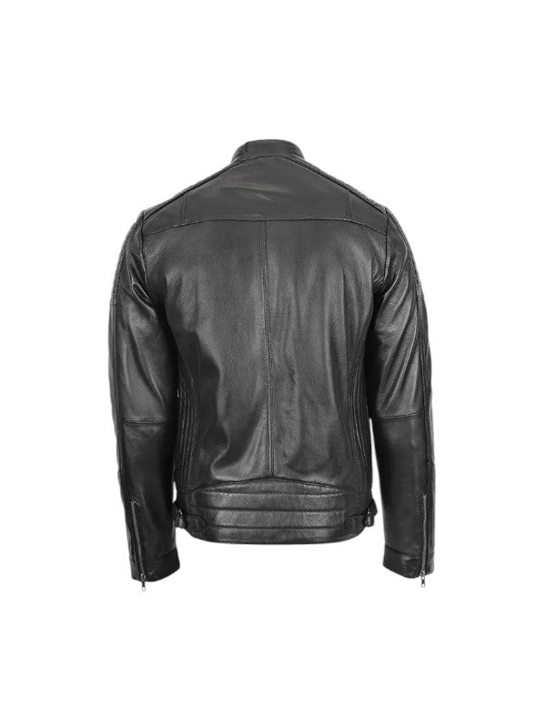 Men's Black Café Racer Biker Leather Jacket