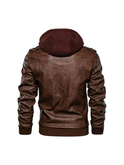 Men's Brown Winter Warm Fleece Vintage Outerwear Full Zip Biker Motorcycle Leather Jacket