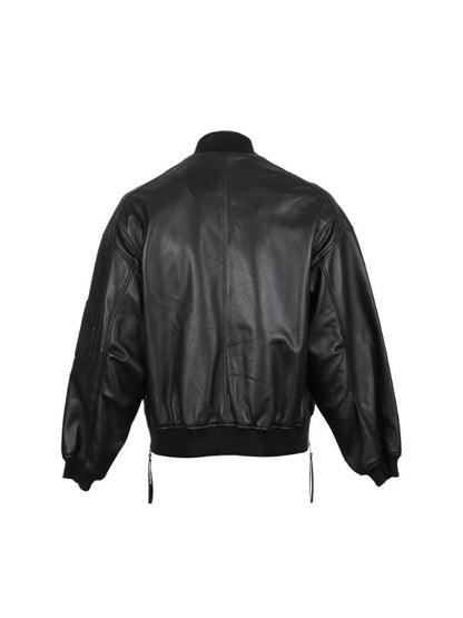 Men's Black Genuine Sheepskin Leather With Stand Up Collar Bomber Leather Jacket