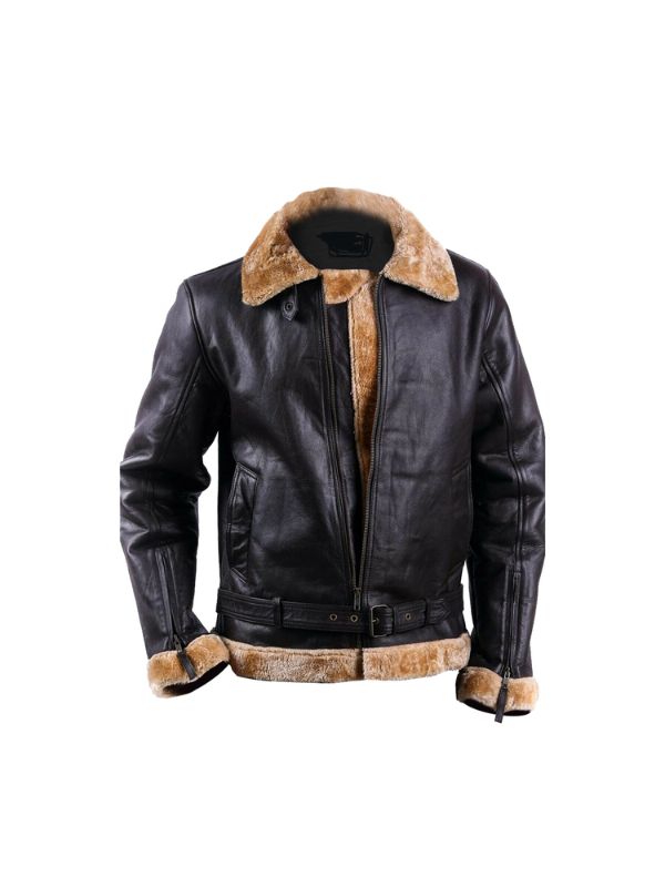 Men's Black Bomber Aviator B3 Raf Shearling Sheepskin Leather Jacket