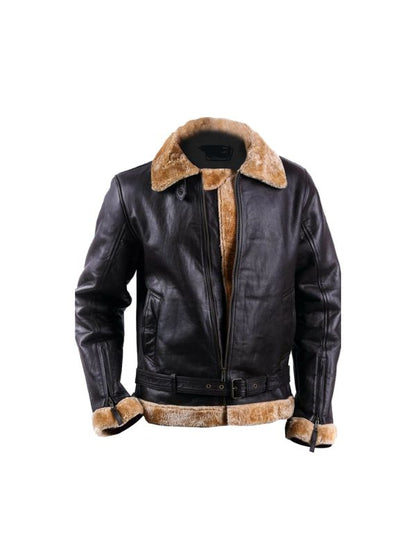 Men's Black Bomber Aviator B3 Raf Shearling Sheepskin Leather Jacket