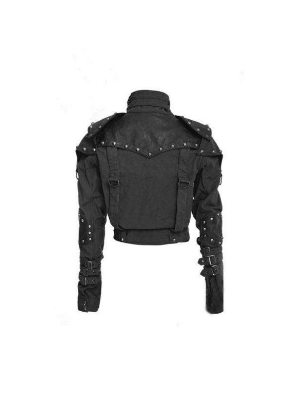 Women's Black Military Cropped Vintage Style Real Faux Leather Jacket