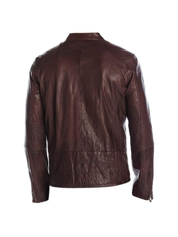 Men's Café Racer Real Lambskin Maroon Motorcycle Biker Leather Jacket