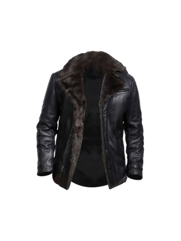 Men's Black Aviator Real Sheepskin With Faux Fur Lining Bomber Leather Jacket