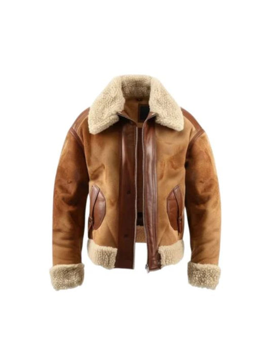 Men's Brown Biege B3 Sherpa Aviator Bomber Jacket