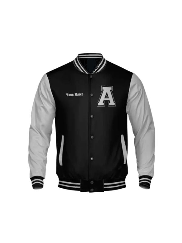 Men's College Baseball Casual Slim Fit Black & Grey Varsity Bomber Jacket