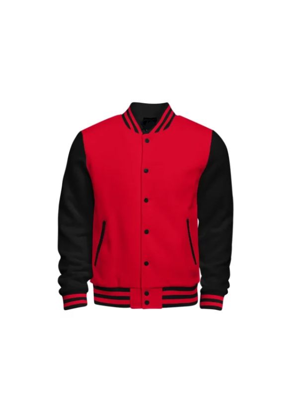 Men's Casual Slim Fit Wool Red & Black Varsity Bomber Jacket