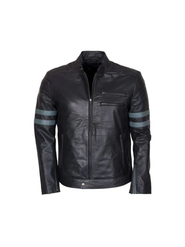 Men's Mayhem Blue Stripe Leather Jacket