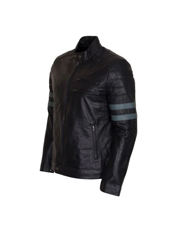 Men's Mayhem Blue Stripe Leather Jacket