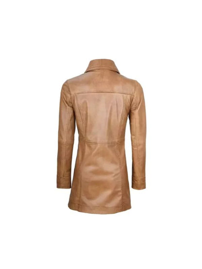 Women's Genuine Lambskin Classic Handmade 3/4 Camel Brown Real Leather Coat