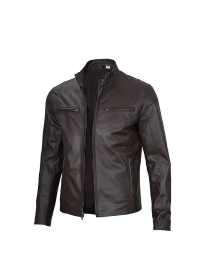 Men's Brown Café Racer Genuine Leather Vintage Rub-Off Motorcycle Biker Leather Jacket