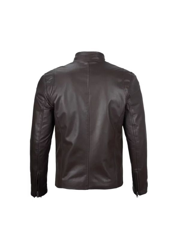 Men's Brown Café Racer Genuine Leather Vintage Rub-Off Motorcycle Biker Leather Jacket