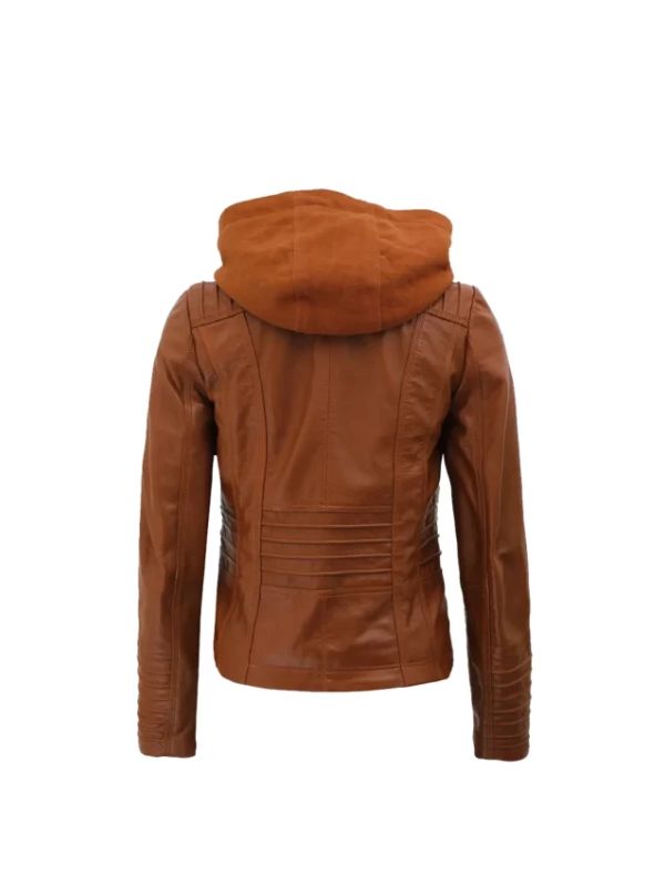 Women's Café Racer Genuine Leather Hooded Slim Fit Brown Biker Motorcycle Leather Jacket