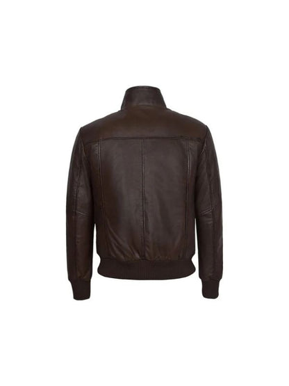 Men's Brown Real Sheepskin Quilted Style Motorcycle Bomber Leather Jacket