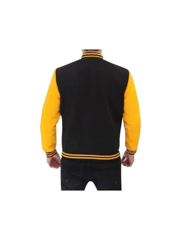 Men's Casual Slim Fit Cotton Letterman Black & Yellow Varsity Bomber Jacket