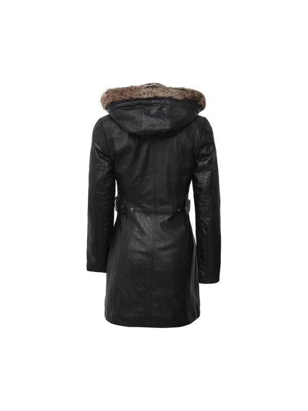 Women's Black Soft Lambskin Real Shearling Long Leather Coat