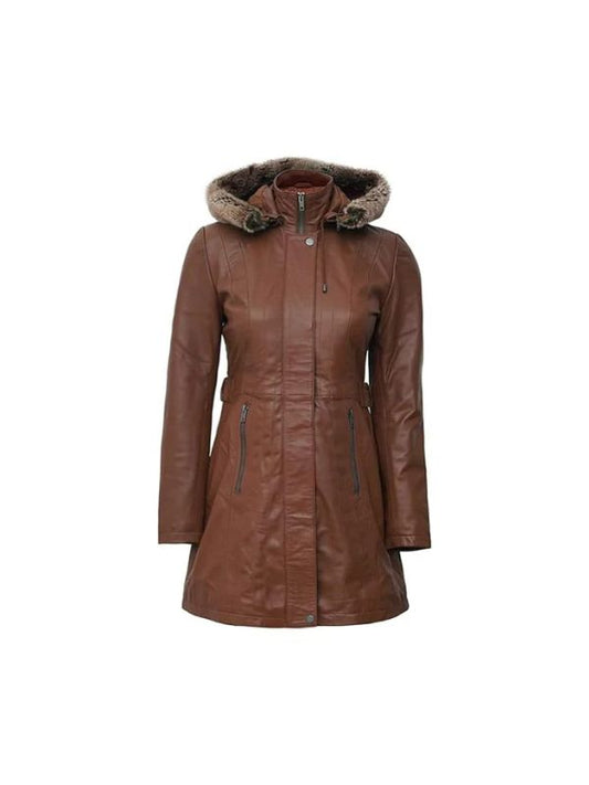 Women's Brown Soft Lambskin Real Shearling Long Leather Coat