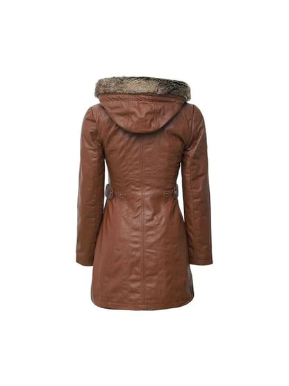 Women's Brown Soft Lambskin Real Shearling Long Leather Coat