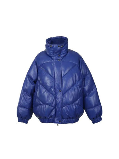 Women's Oversized Winter Warm Blue Puffer Bomber Jacket