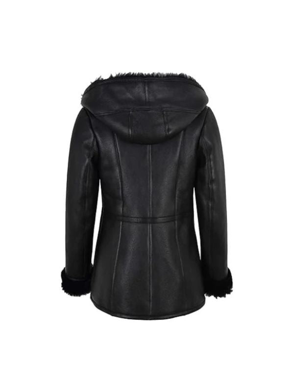 Women's B3 Flying Hooded Aviator Shearling Winter Leather Jacket