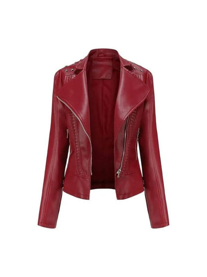 Women's Motorcycle Slim Open Front Lapel Leather Blazer