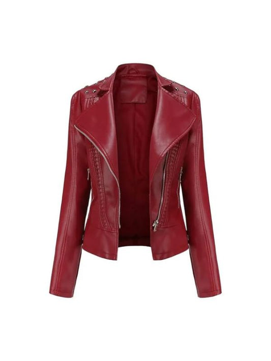 Women's Motorcycle Slim Open Front Lapel Leather Blazer